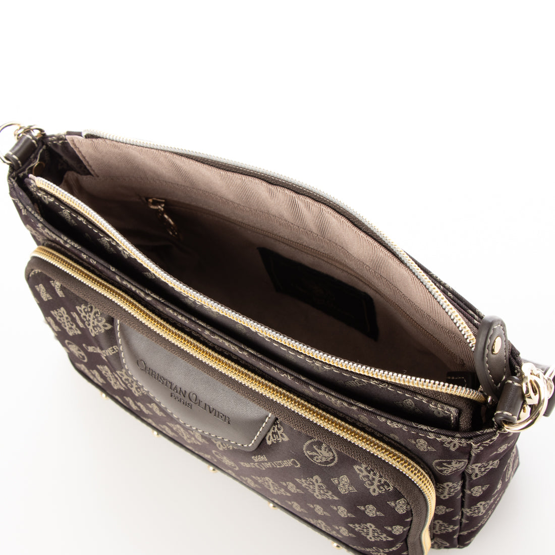 CHRISTIAN OLIVIER PARIS Wallet Pochette 2-Way Shoulder Water Repellent Monogram Jacquard Weave