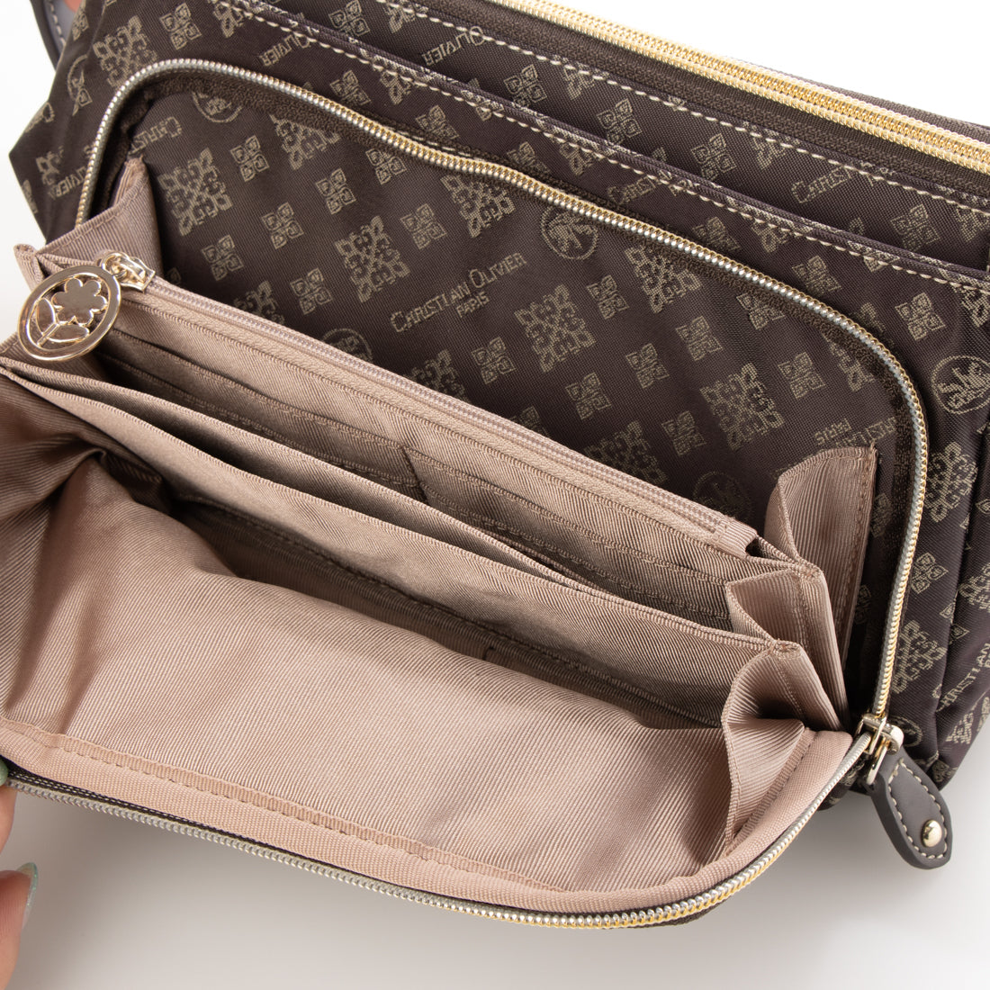CHRISTIAN OLIVIER PARIS Wallet Pochette 2-Way Shoulder Water Repellent Monogram Jacquard Weave