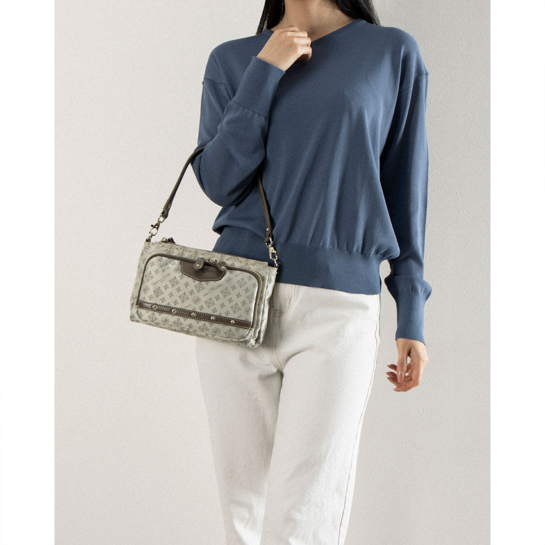 CHRISTIAN OLIVIER PARIS Wallet Pochette 2-Way Shoulder Water Repellent Monogram Jacquard Weave