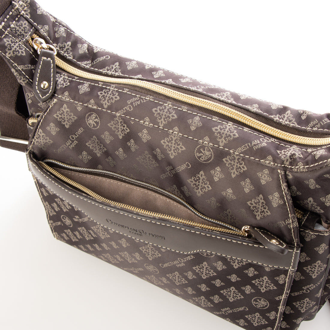 CHRISTIAN OLIVIER PARIS flap design shoulder bag, water repellent, monogram, jacquard weave