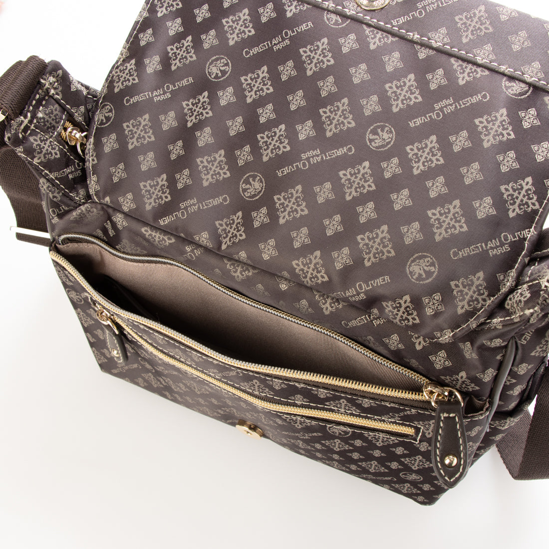 CHRISTIAN OLIVIER PARIS flap design shoulder bag, water repellent, monogram, jacquard weave