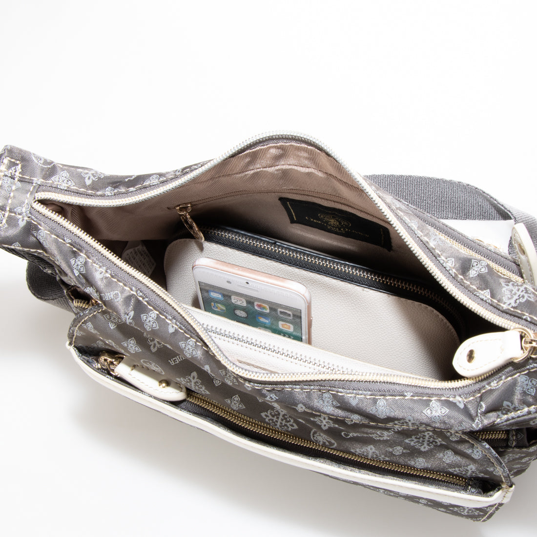 CHRISTIAN OLIVIER PARIS flap design shoulder bag, water repellent, monogram, jacquard weave