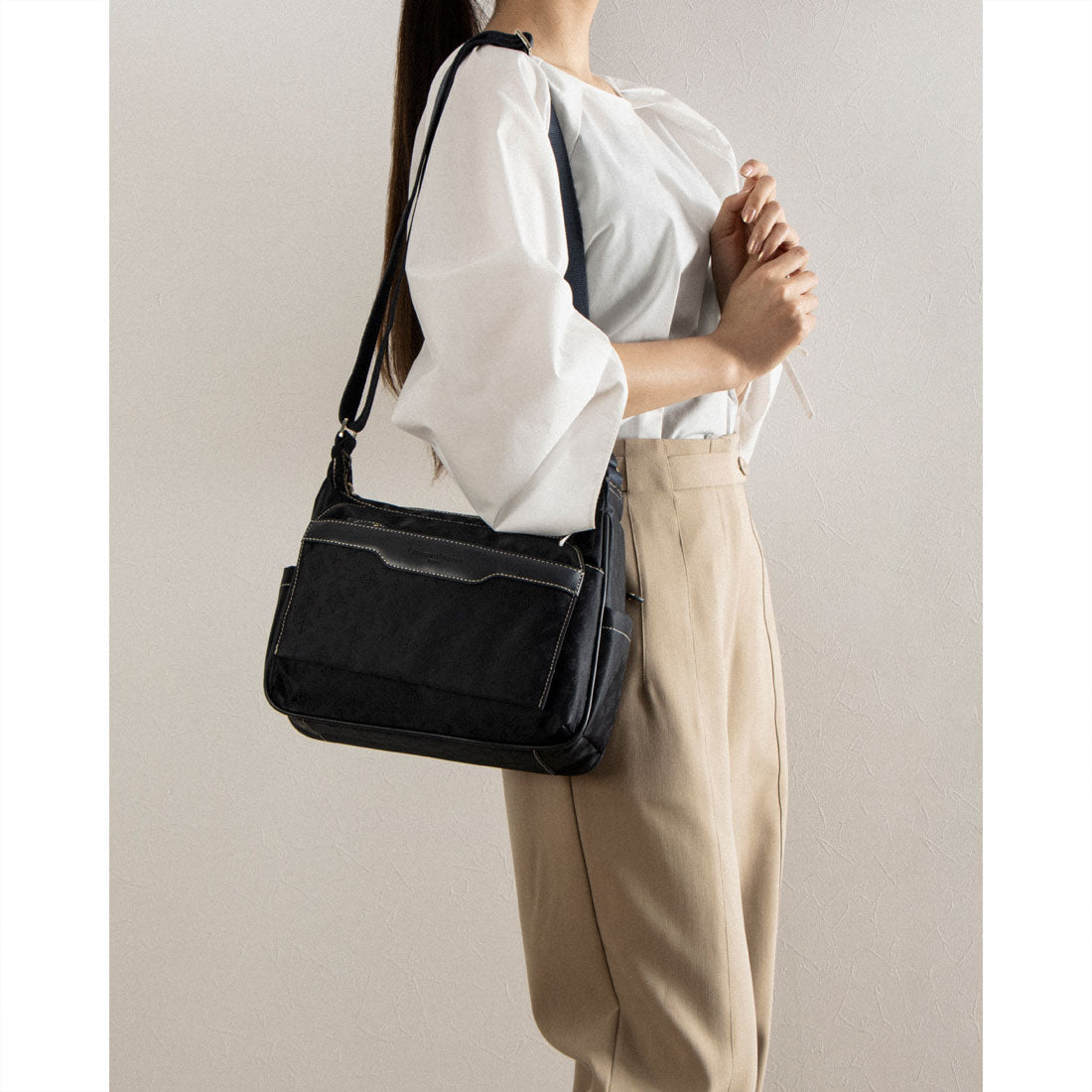 CHRISTIAN OLIVIER PARIS flap design shoulder bag, water repellent, monogram, jacquard weave