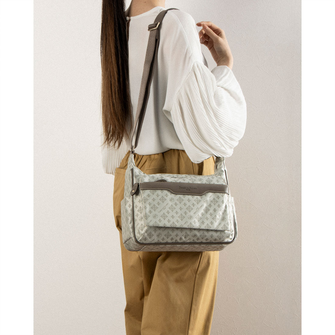 CHRISTIAN OLIVIER PARIS flap design shoulder bag, water repellent, monogram, jacquard weave