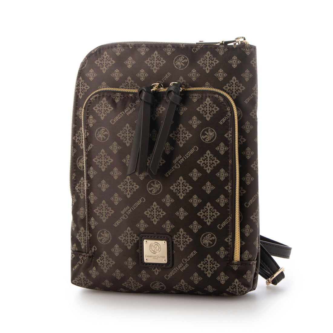 CHRISTIAN OLIVIER PARIS Vertical Multi-Pouch Water Repellent Monogram Jacquard Weave
