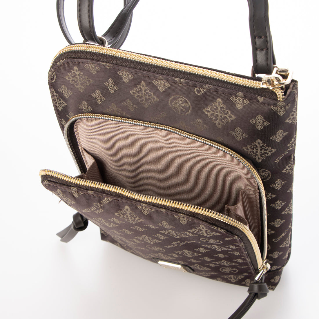CHRISTIAN OLIVIER PARIS Vertical Multi-Pouch Water Repellent Monogram Jacquard Weave