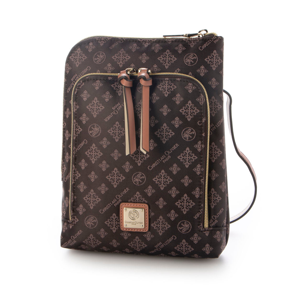 CHRISTIAN OLIVIER PARIS Vertical Multi-Pouch Water Repellent Monogram Jacquard Weave