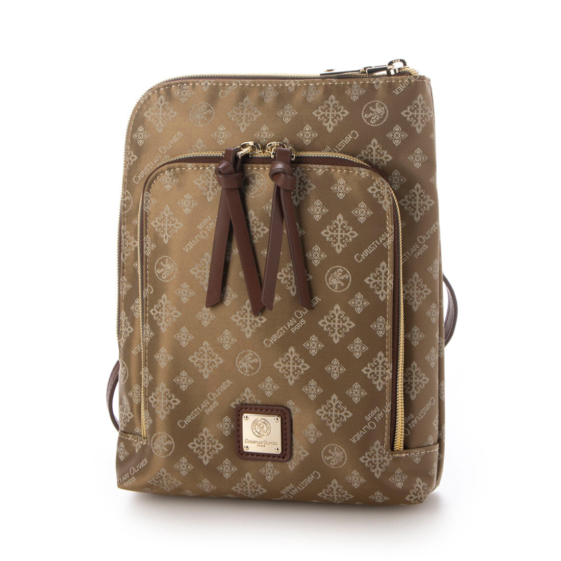 CHRISTIAN OLIVIER PARIS Vertical Multi-Pouch Water Repellent Monogram Jacquard Weave
