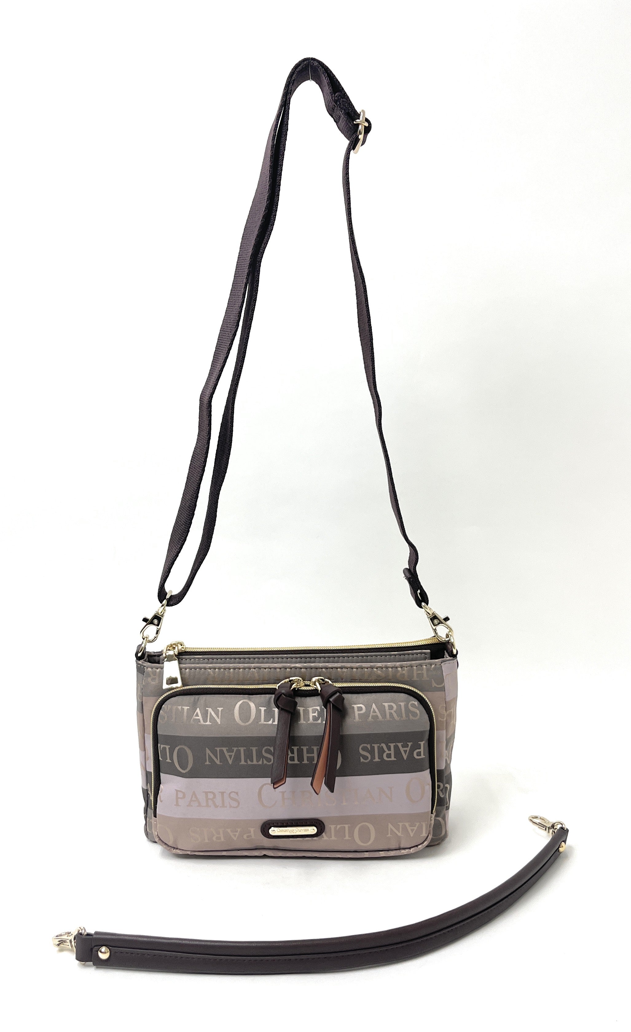 CHRISTIAN OLIVIER PARIS Christian Olivier Striped Pattern Wallet Pouch 2Way Shoulder Water-Repellent Pre-Dyed Jacquard Weave