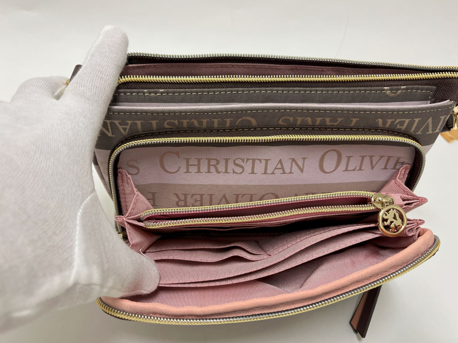 CHRISTIAN OLIVIER PARIS Christian Olivier Striped Pattern Wallet Pouch 2Way Shoulder Water-Repellent Pre-Dyed Jacquard Weave