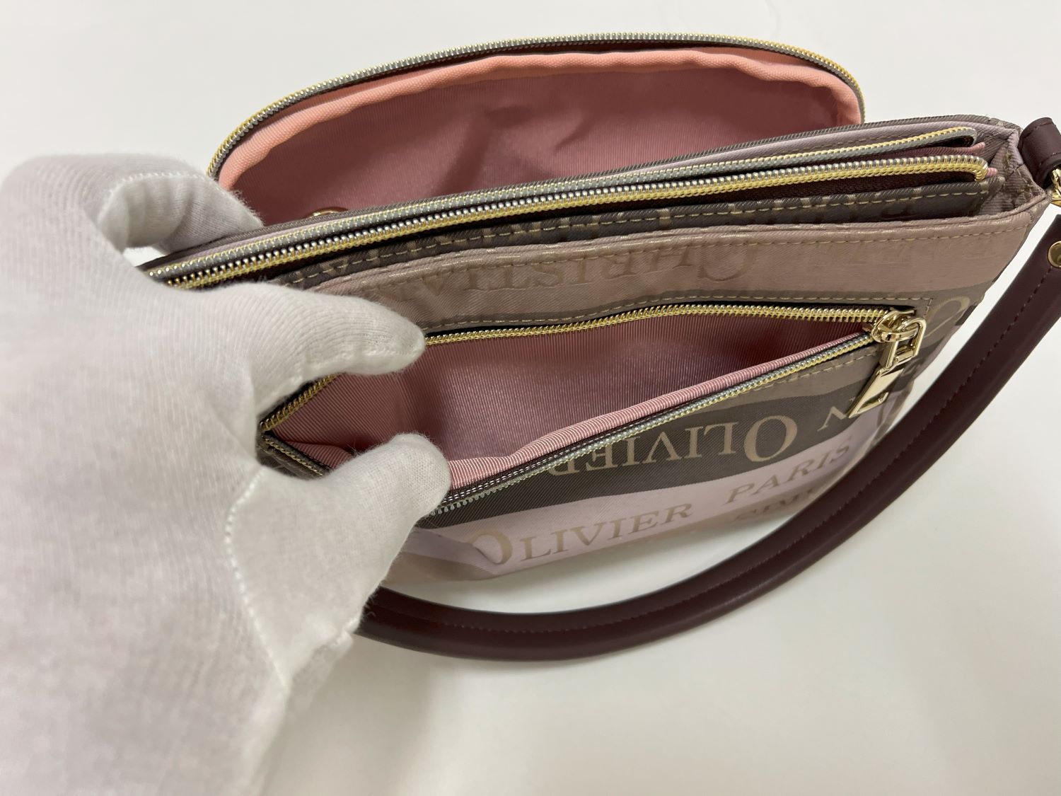 CHRISTIAN OLIVIER PARIS Christian Olivier Striped Pattern Wallet Pouch 2Way Shoulder Water-Repellent Pre-Dyed Jacquard Weave