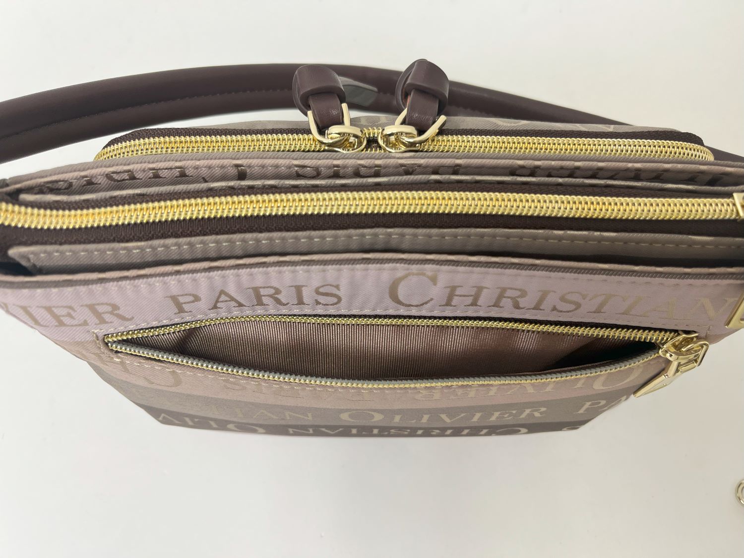 CHRISTIAN OLIVIER PARIS Christian Olivier Striped Pattern Wallet Pouch 2Way Shoulder Water-Repellent Pre-Dyed Jacquard Weave