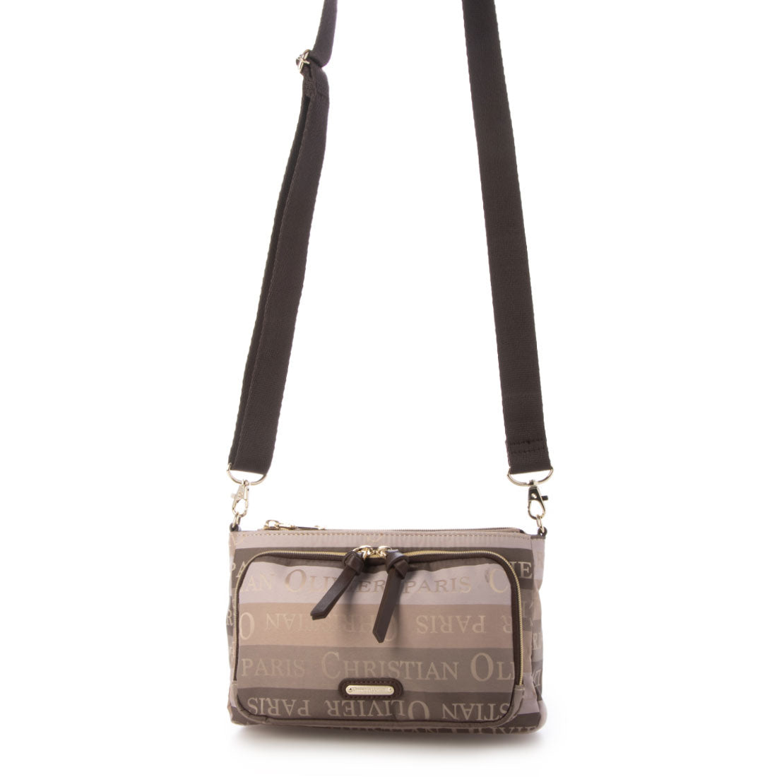 CHRISTIAN OLIVIER PARIS Christian Olivier Striped Pattern Wallet Pouch 2Way Shoulder Water-Repellent Pre-Dyed Jacquard Weave
