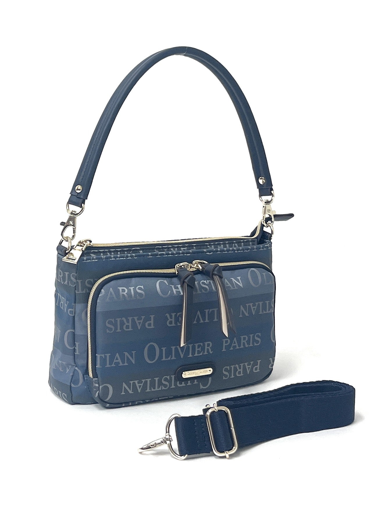 CHRISTIAN OLIVIER PARIS Christian Olivier Striped Pattern Wallet Pouch 2Way Shoulder Water-Repellent Pre-Dyed Jacquard Weave