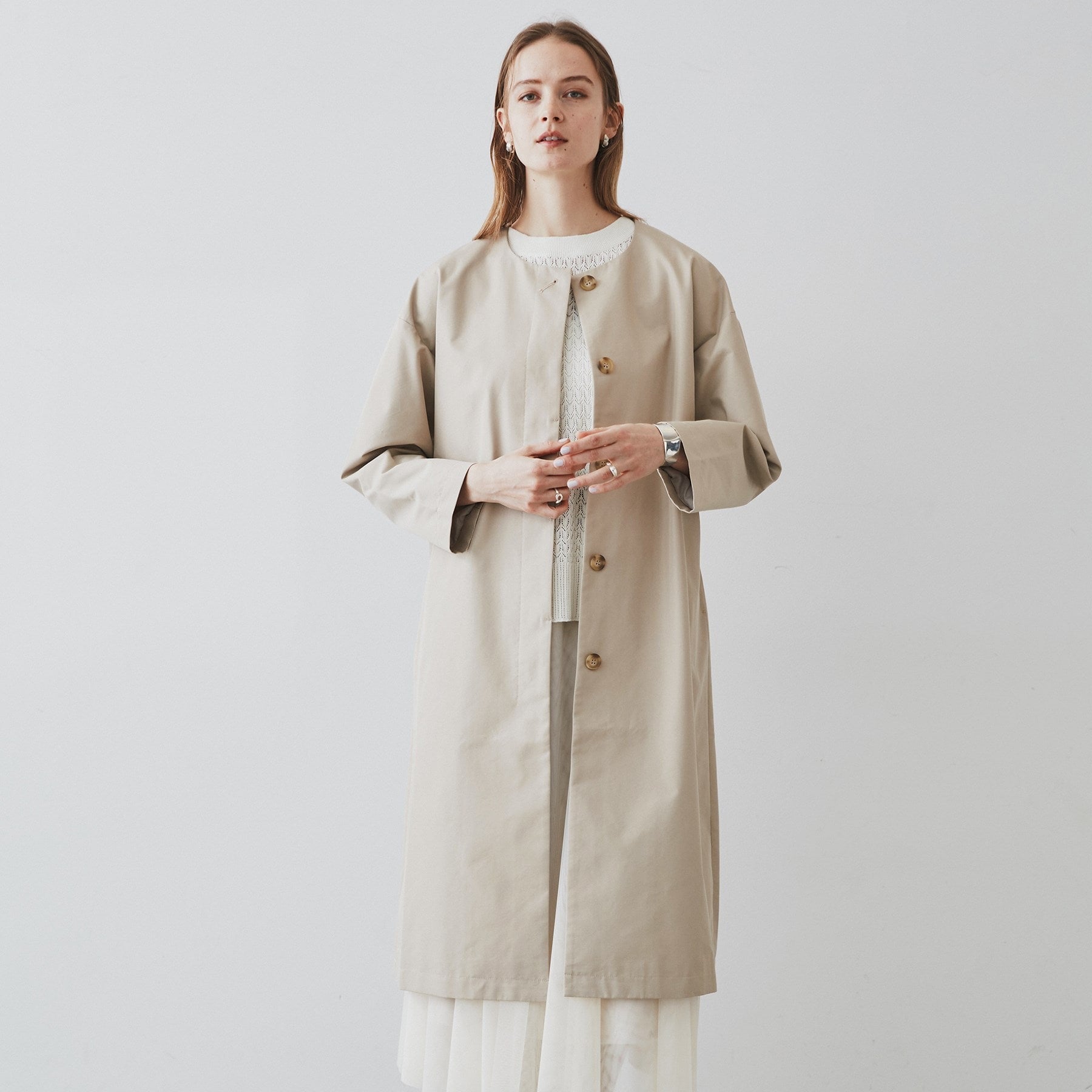 クロエンス cloenc シャンブレーノーカラーコート,ベージュ(052)