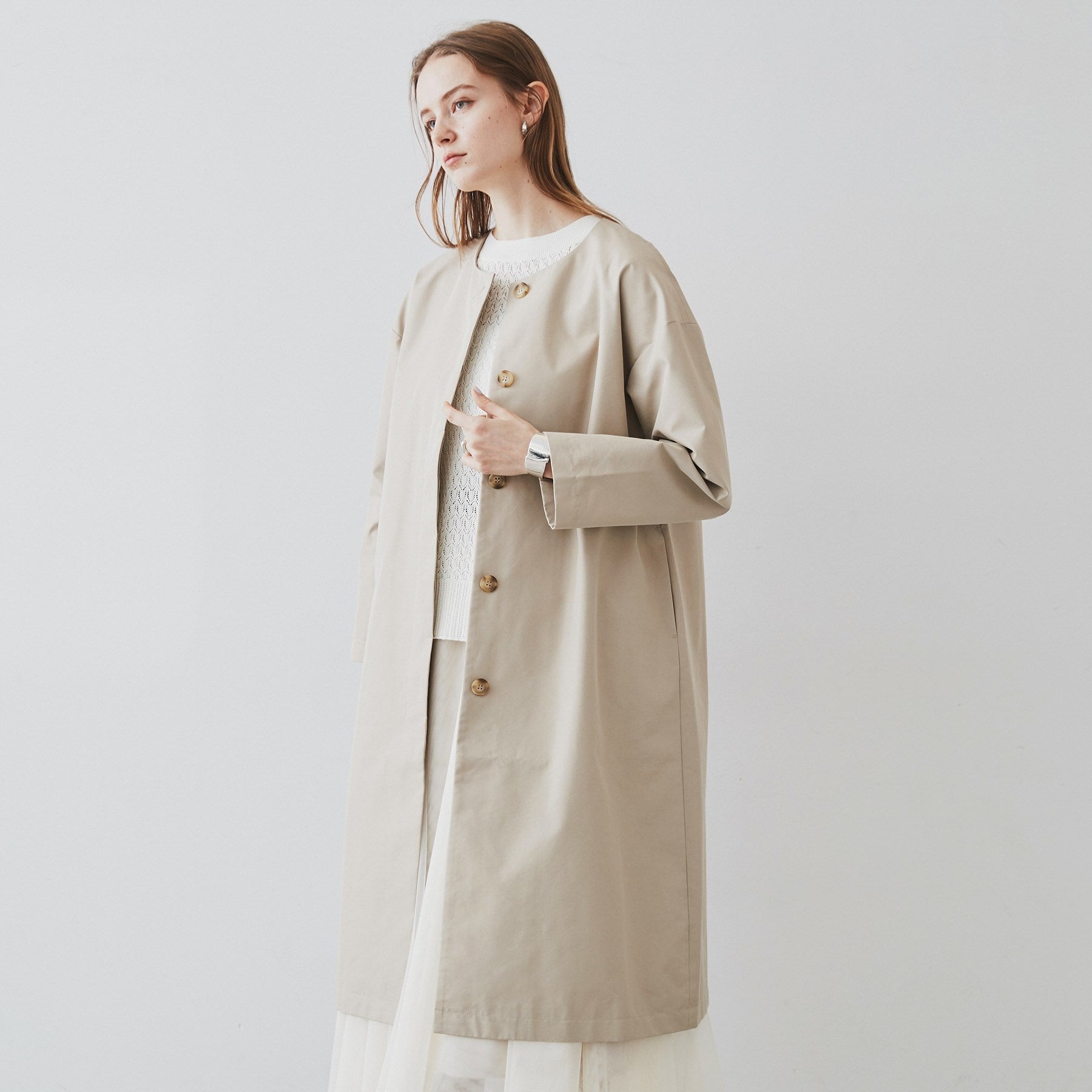クロエンス cloenc シャンブレーノーカラーコート