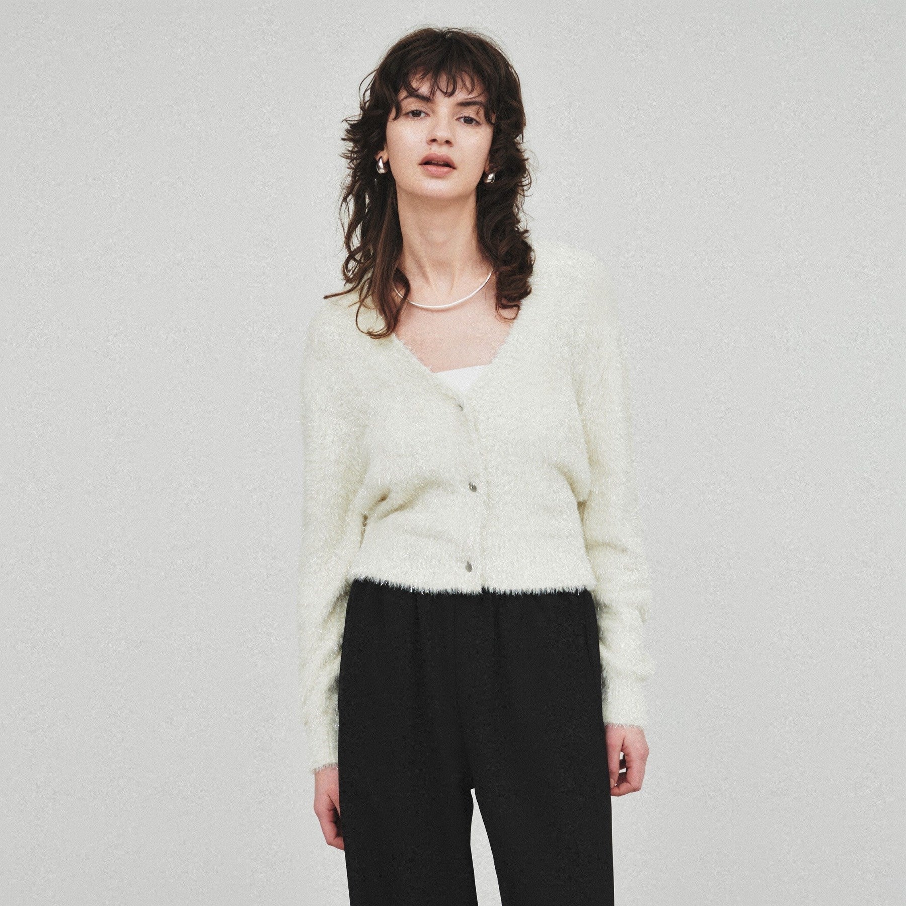 クロエンス cloenc ラメフェザー ニットカーデガン （オリーブグリーン(026)） オリーブグリーン(026)