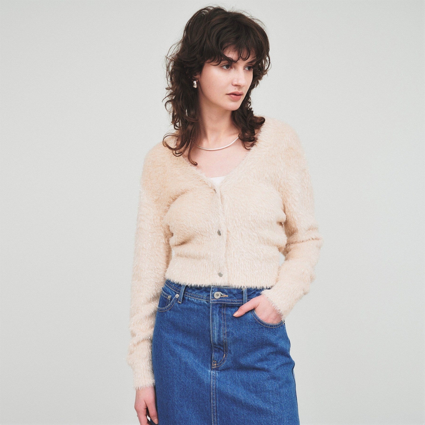 クロエンス cloenc ラメフェザー ニットカーデガン （オリーブグリーン(026)） オリーブグリーン(026)