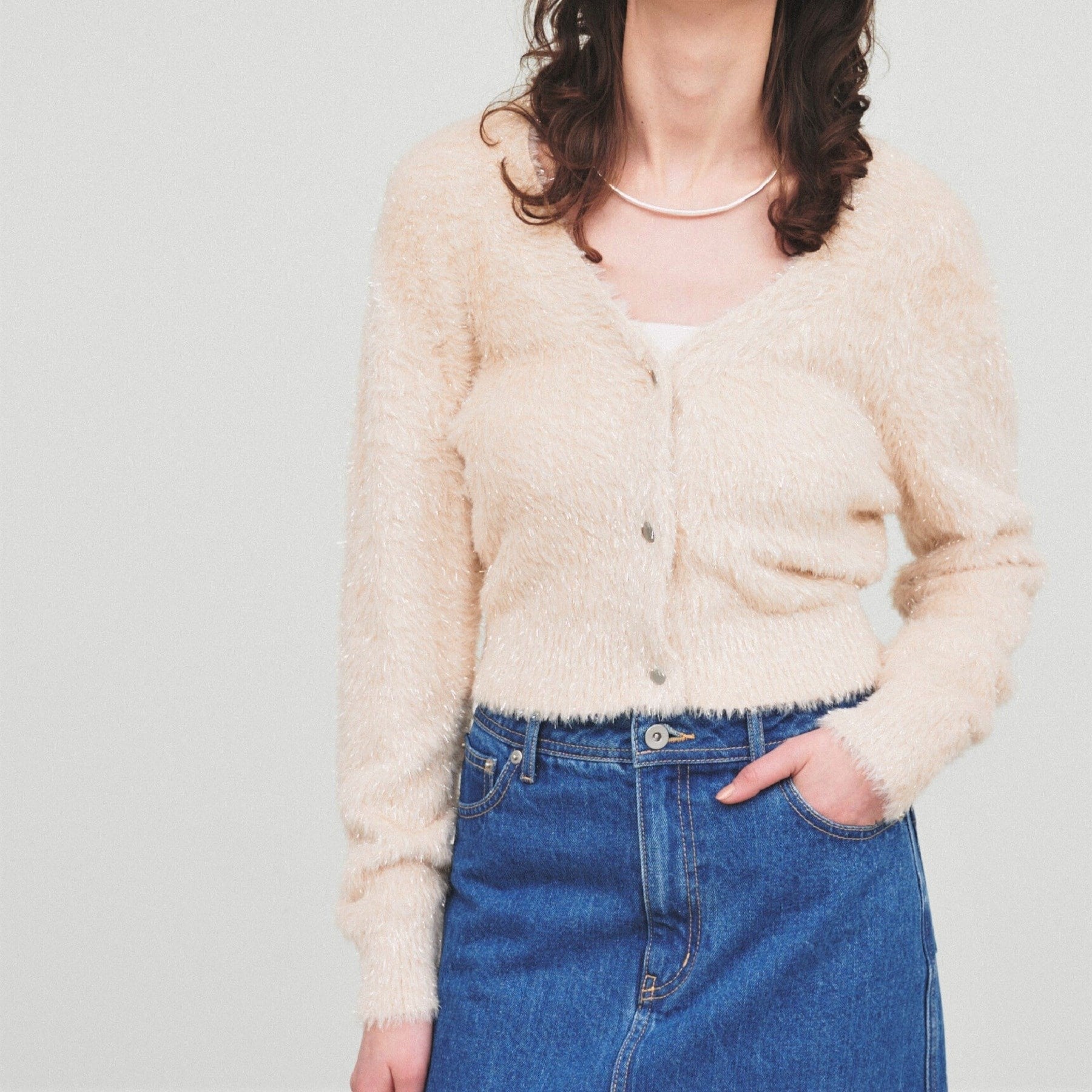 クロエンス cloenc ラメフェザー ニットカーデガン （オリーブグリーン(026)） オリーブグリーン(026)