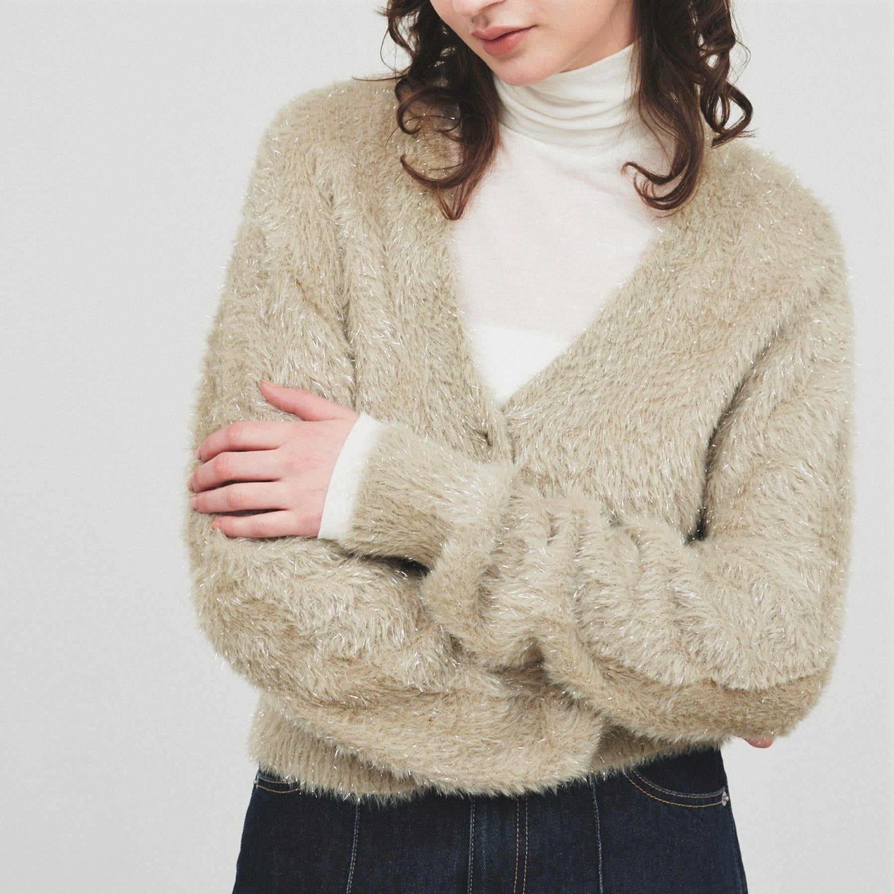 クロエンス cloenc ラメフェザー ニットカーデガン （オリーブグリーン(026)） オリーブグリーン(026)