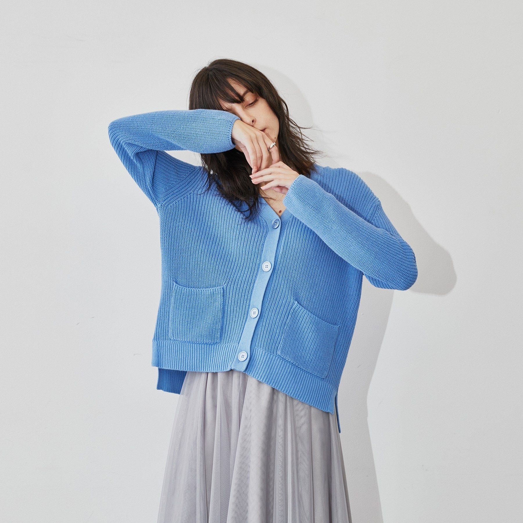 クロエンス cloenc コットン片畦カーディガンニット