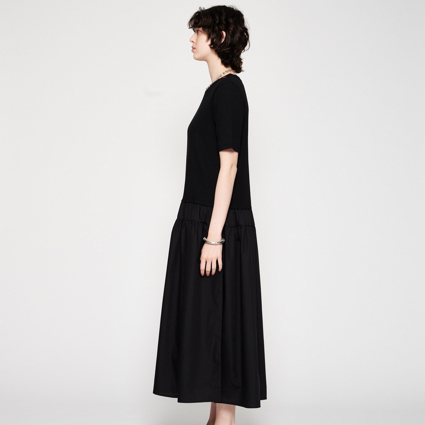 クロエンス cloenc 【手洗い可】ドッキングフレアワンピース （ブラック(019)） ブラック(019)