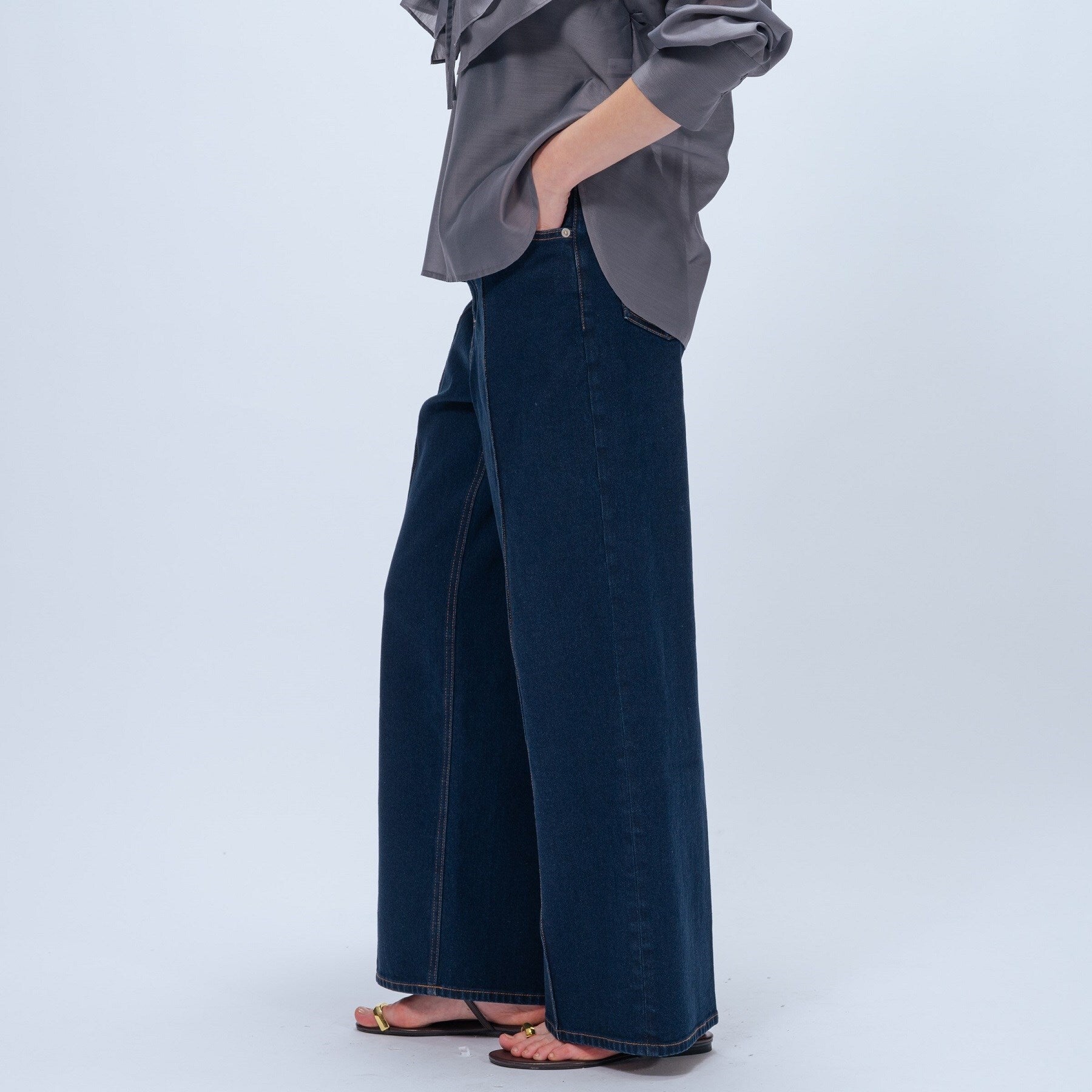 クロエンス cloenc 【マシンウォッシュ】ストレッチデニムワイドパンツ （ネイビー(094)） ネイビー(094)