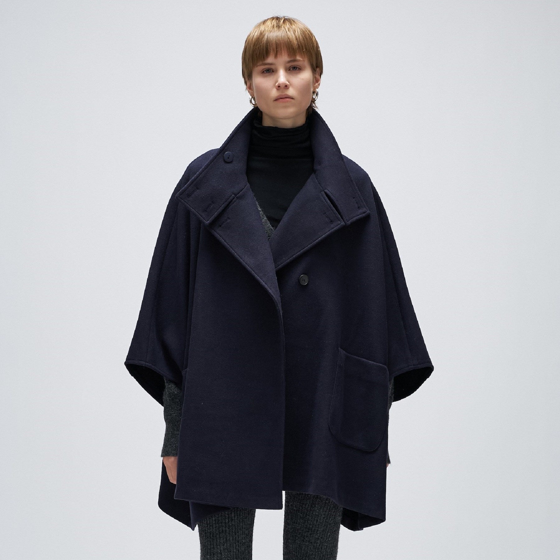 クロエンス cloenc 【手洗い可】メルトンジャージケープコートコート （ネイビー(094)） ネイビー(094)