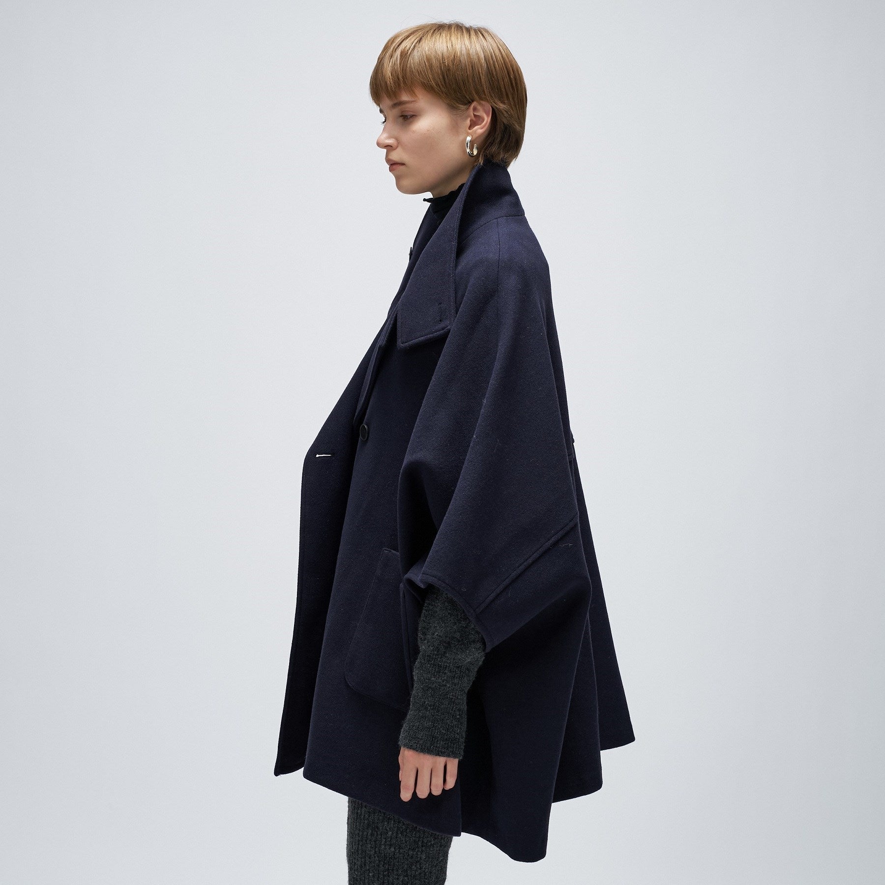 クロエンス cloenc 【手洗い可】メルトンジャージケープコートコート （ネイビー(094)） ネイビー(094)