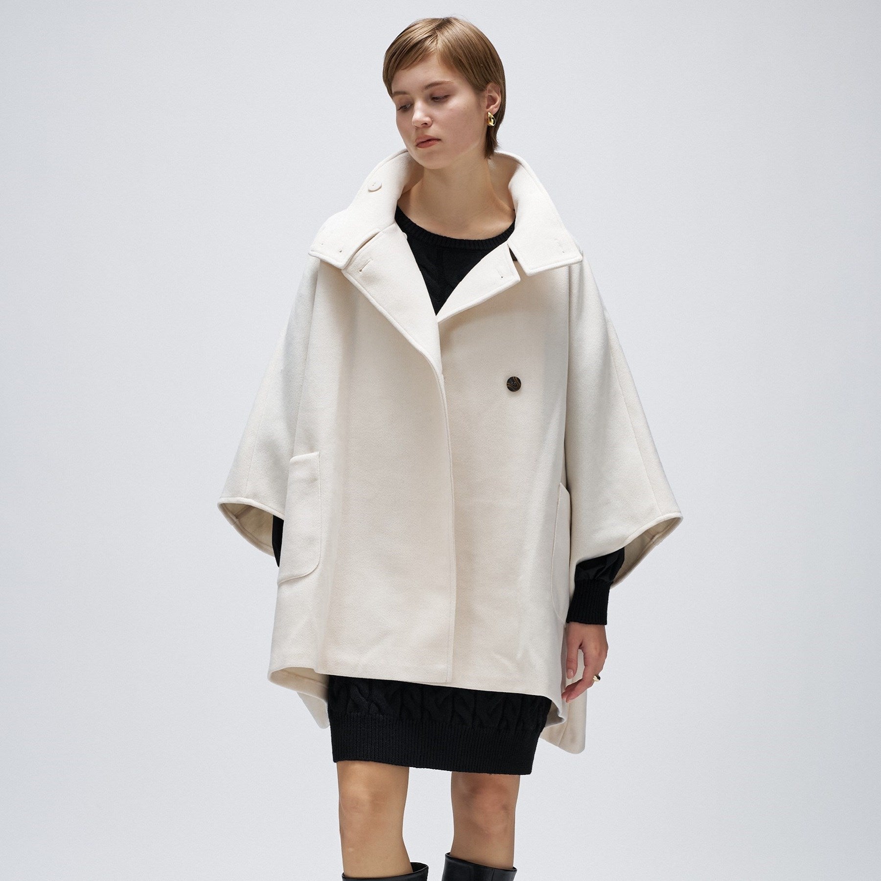 クロエンス cloenc 【手洗い可】メルトンジャージケープコートコート （オフホワイト(003)） オフホワイト(003)