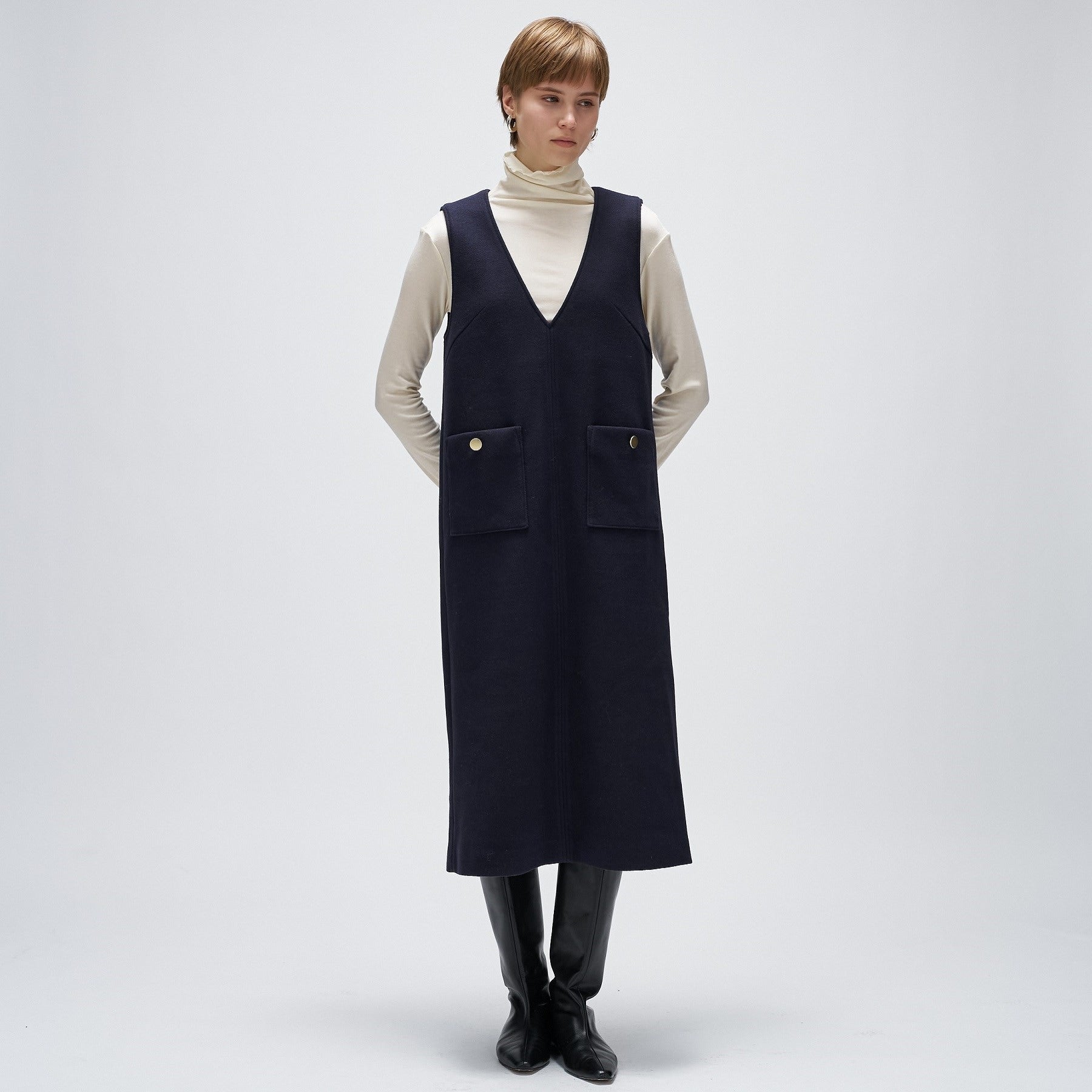 クロエンス cloenc 【手洗い可】メルトンジャージVネック ジャンパー