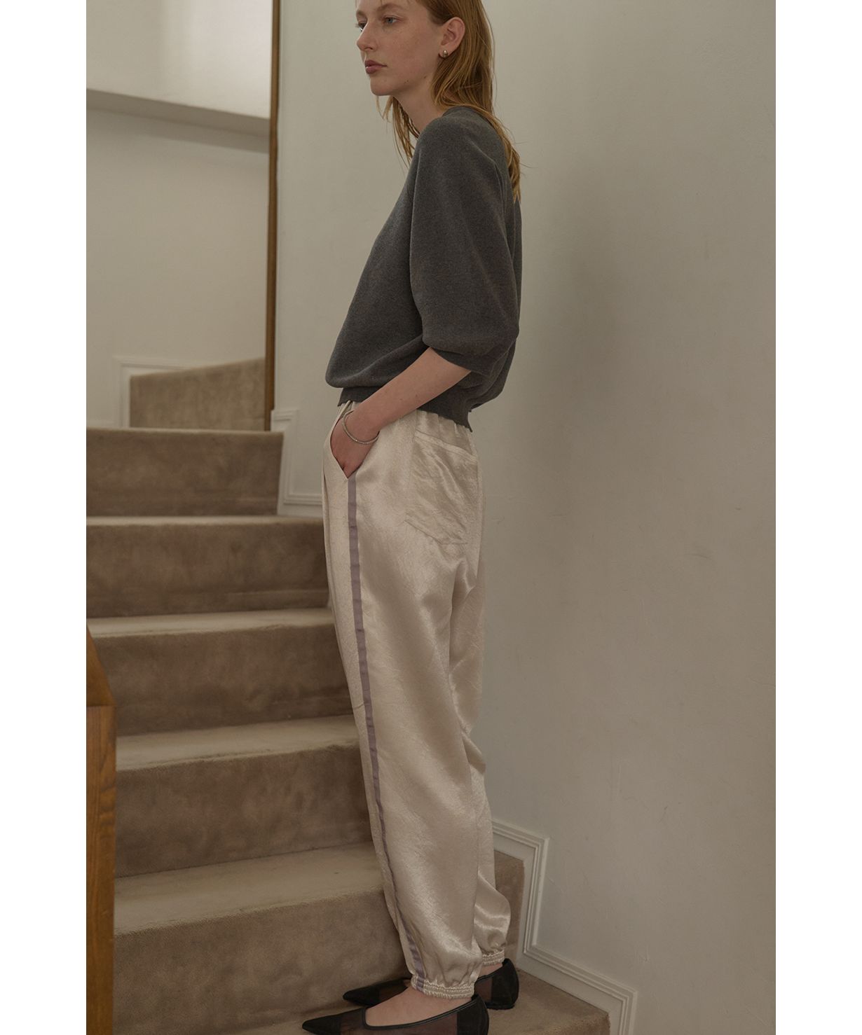 マノフ MANOF SIDE LINE SPORTS SATIN PANTS （NAVY） NAVY