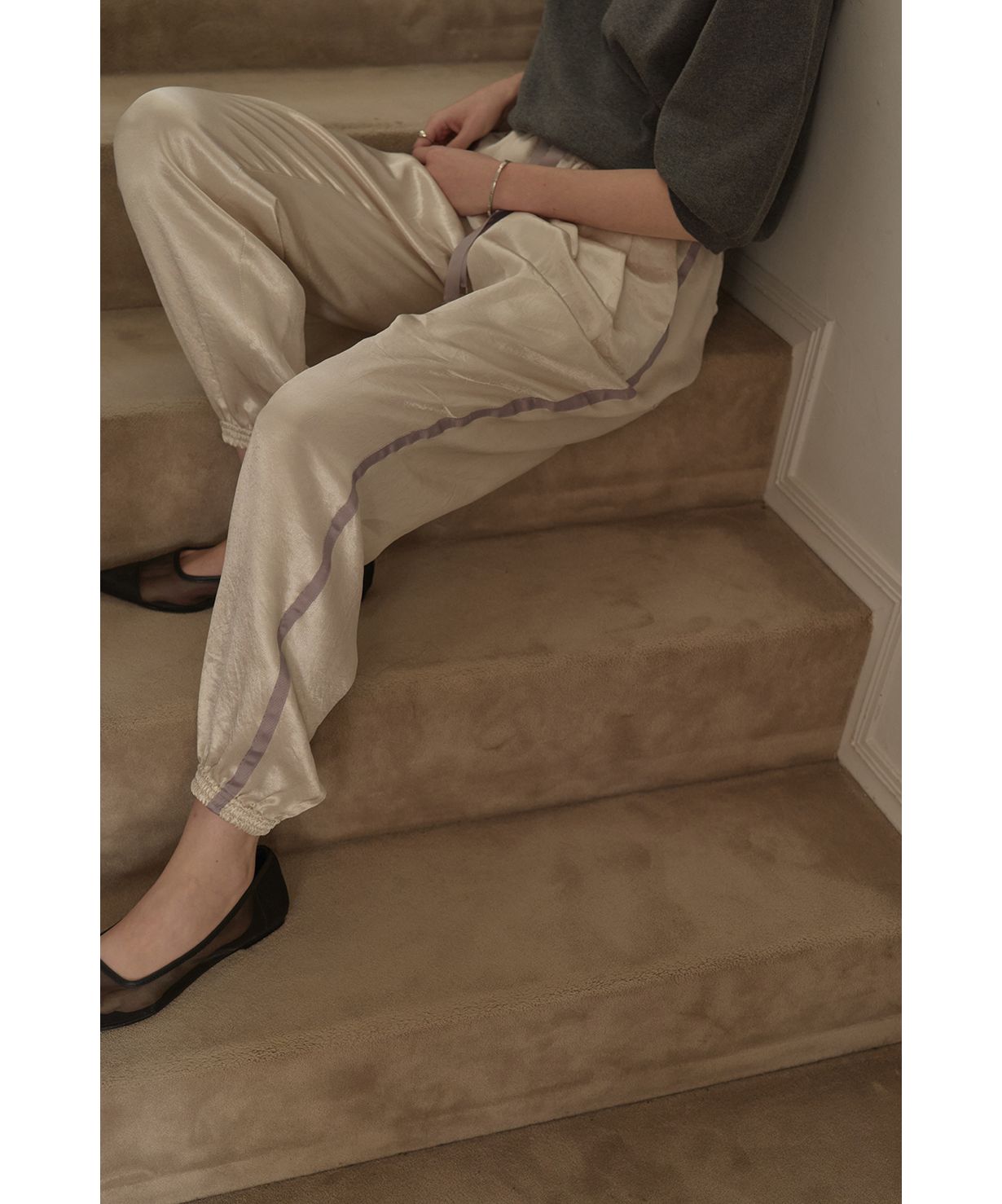 マノフ MANOF SIDE LINE SPORTS SATIN PANTS （NAVY） NAVY