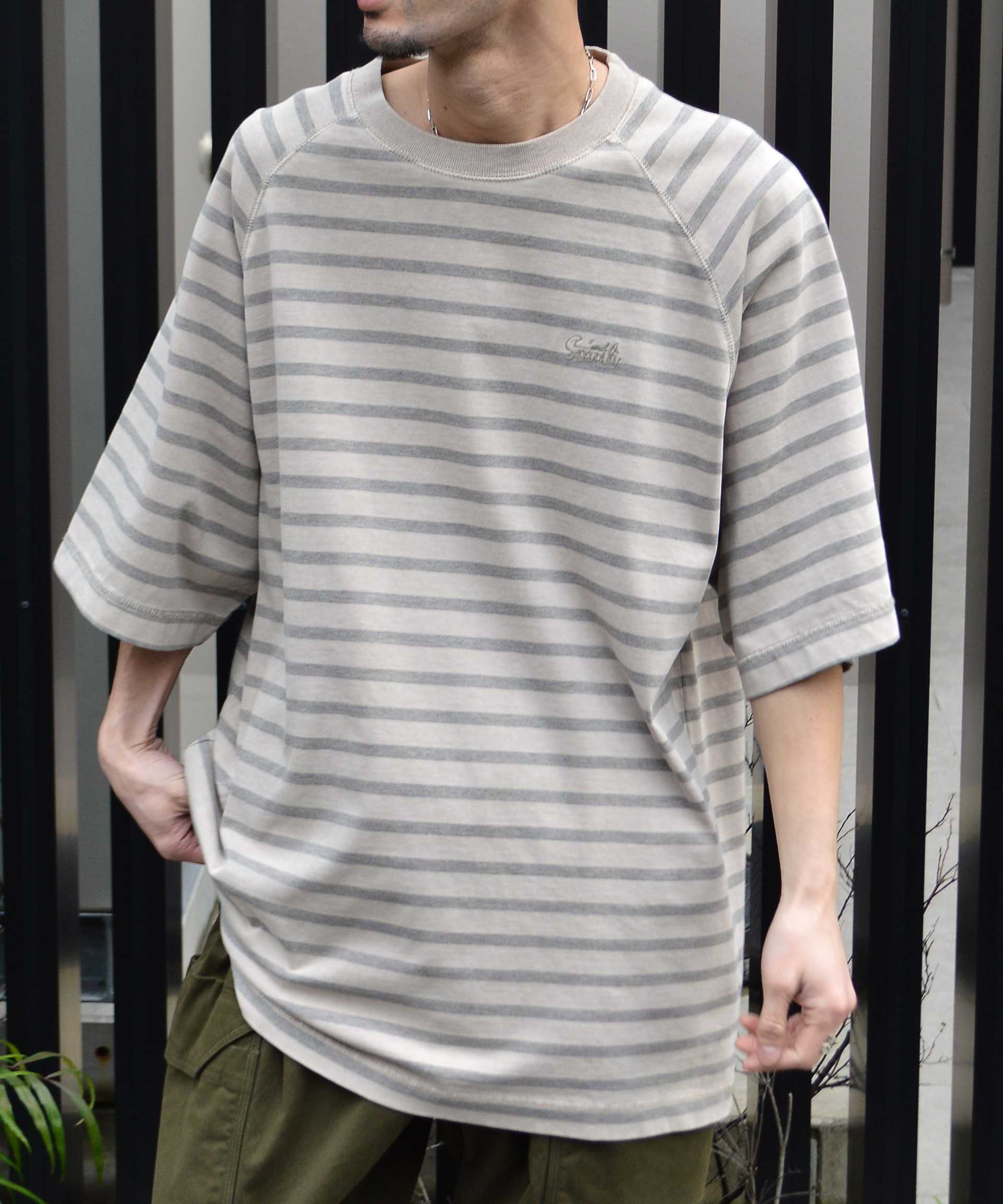 Sunny Smith Border Overdyed Raglan Logo Embroidered T-Shirt