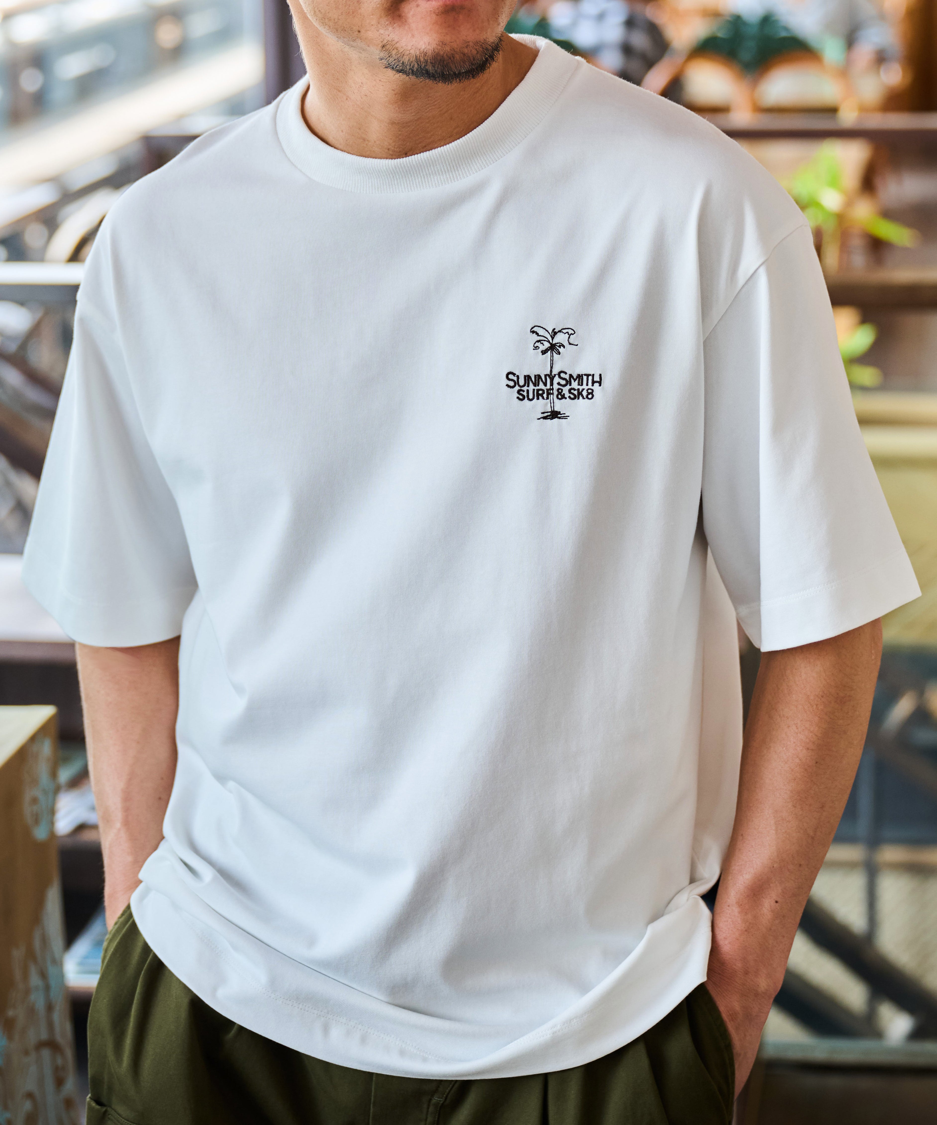 サニースミス Sunny Smith ヤシの木イラストロゴ両面刺繍Tシャツ （ホワイト） ホワイト