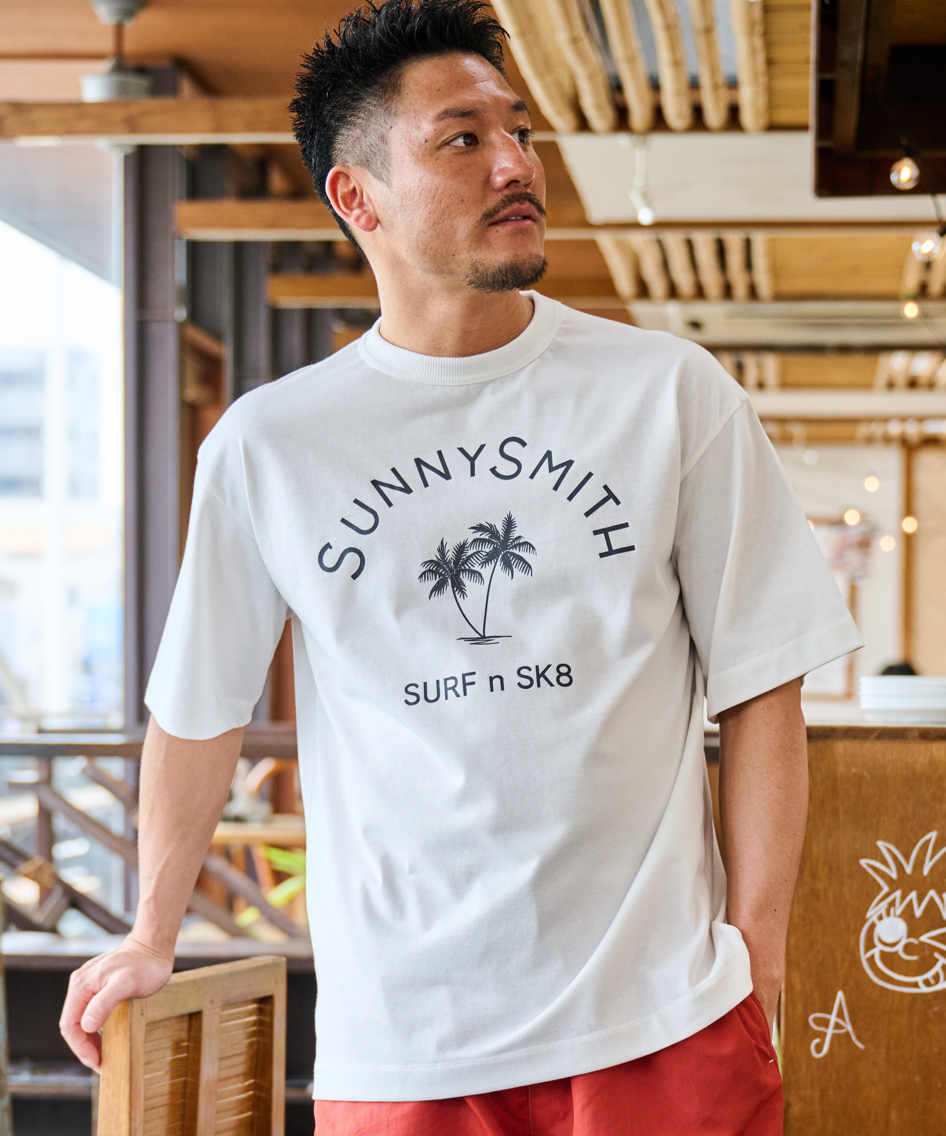 サニースミス Sunny Smith ヤシの木アーチロゴプリントTシャツ （ホワイト） ホワイト