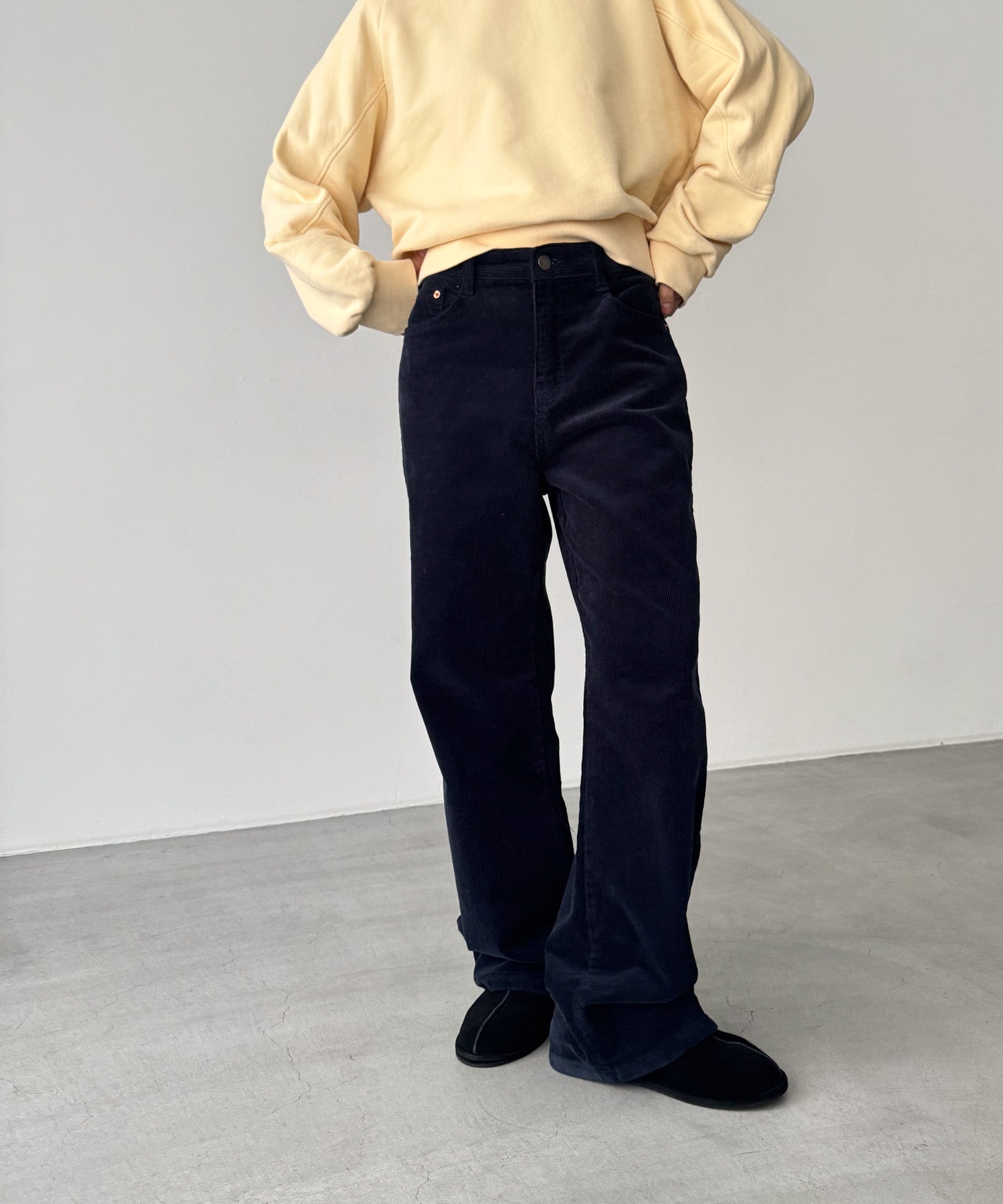 キャナルジーン CANAL JEAN El mar コーデュロイストレートパンツ （ネイビー） ネイビー