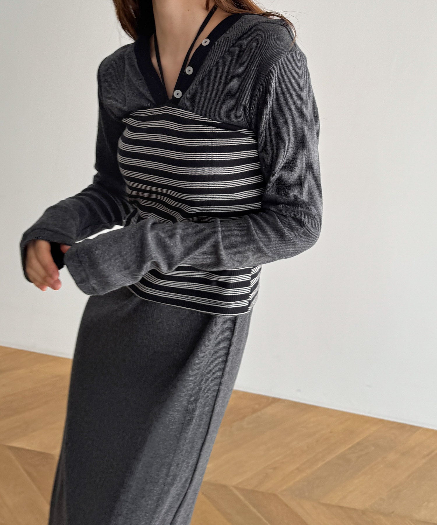 キャナルジーン CANAL JEAN Miller パネルリブフードワンピース （グレー系ソノタ） グレー系ソノタ