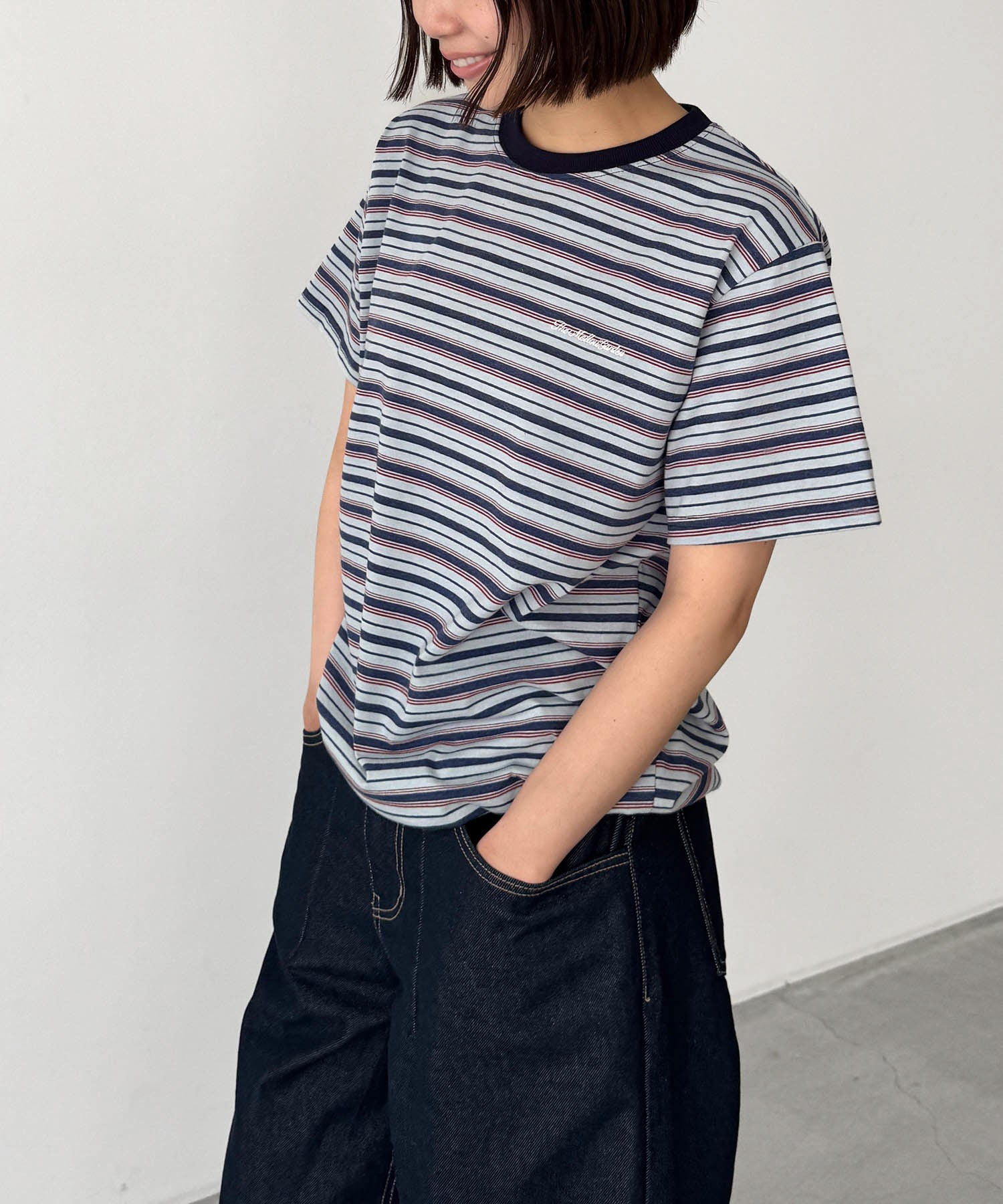 キャナルジーン CANAL JEAN Lakey Park 胸刺繍マルチボーダーTシャツ （ヘザーグレー） ヘザーグレー