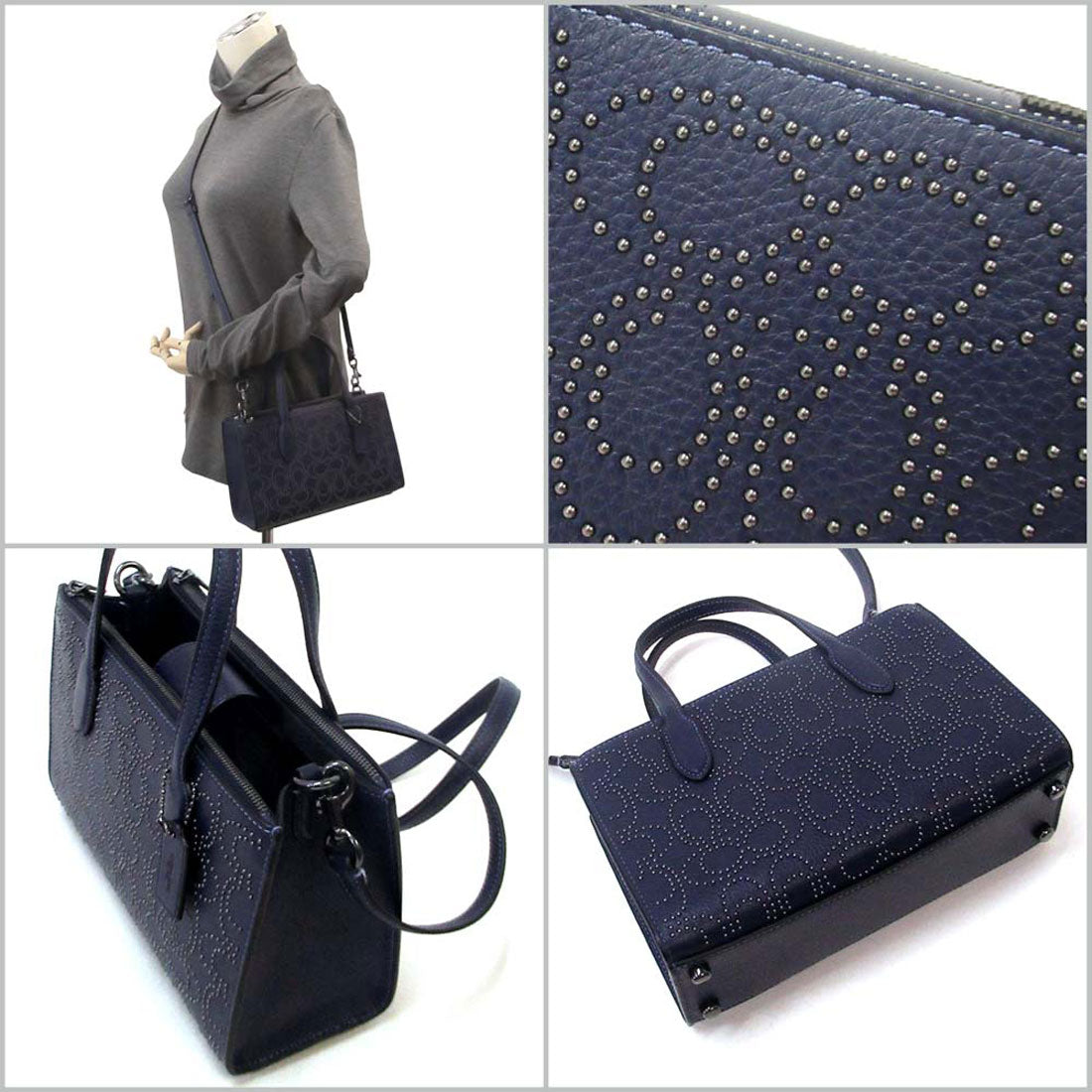 コーチ COACH コーチ レザーバッグ  COACH アウトレット シグネチャー リベット ニーナ スモール トート バッグ ショルダーバッグ CX266 QBPVH （トゥルーネイビー） トゥルーネイビー
