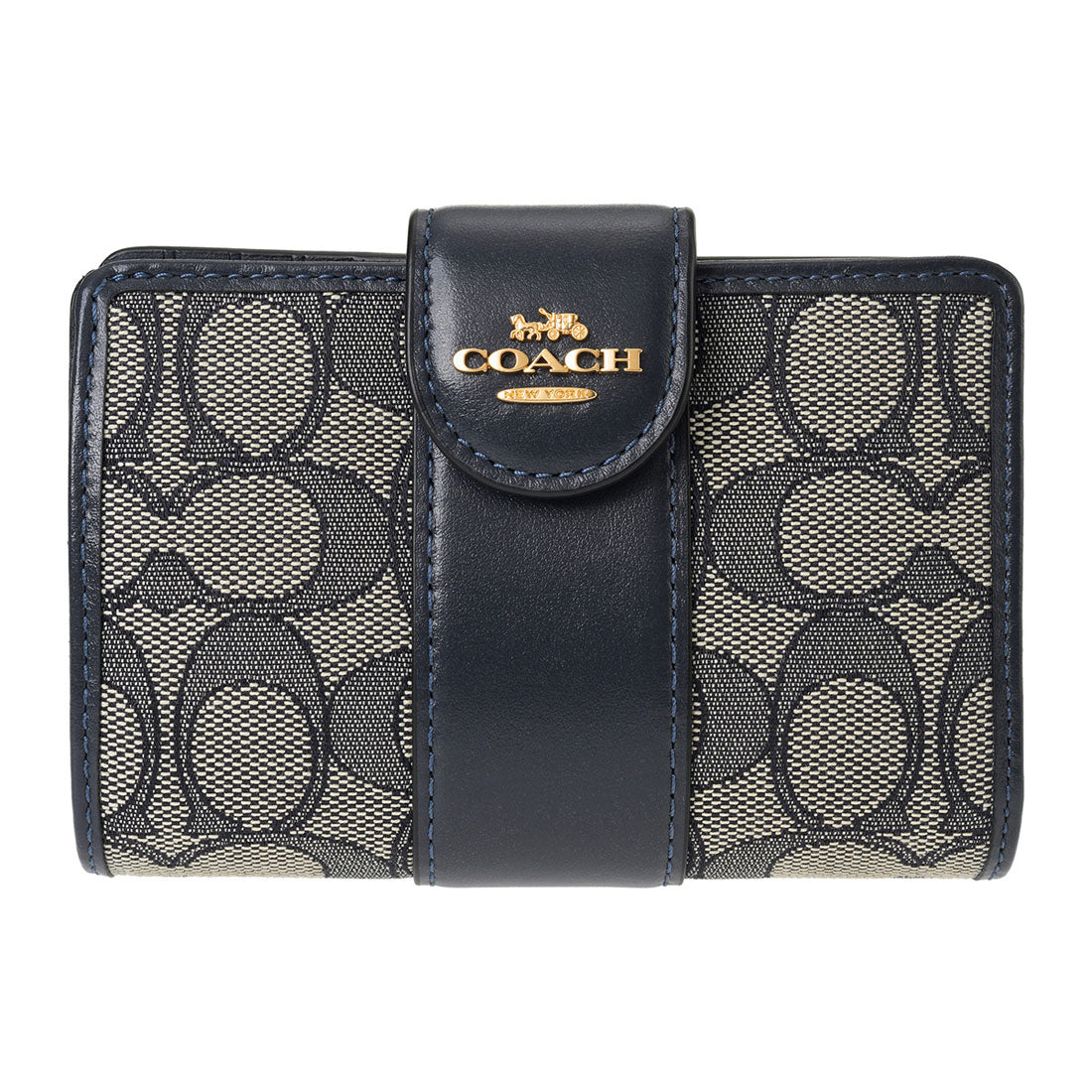 COACH COACH 2-Fold Wallet Signature Jacquard Medium Corner Zip Wallet - Signature Jacquard CU987 IMX1X NAVY/MIDNIGHT NAVY