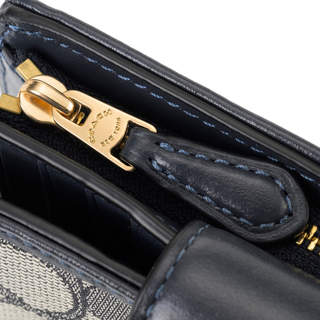 COACH COACH 2-Fold Wallet Signature Jacquard Medium Corner Zip Wallet - Signature Jacquard CU987 IMX1X NAVY/MIDNIGHT NAVY