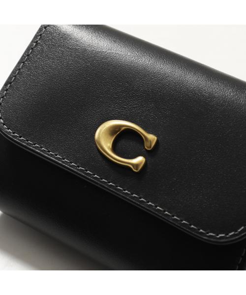 ✨極美品✨ COACH レザー コンパクト ウォレット 黒 Cロゴ ゴールド金具 COACH（コーチ） 折財布 レディース エッセンシャル カードホルダー
