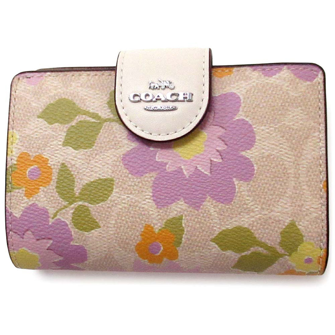 コーチ COACH コーチ 財布 COACH アウトレット ミディアム コーナー ジップ ウォレット フローラル プリント 花柄 二つ折り財布 CBO30 SVSAS （サンドマルチ） サンドマルチ