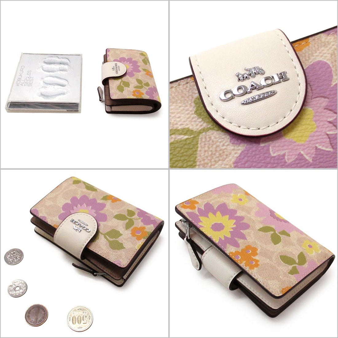 コーチ COACH コーチ 財布 COACH アウトレット ミディアム コーナー ジップ ウォレット フローラル プリント 花柄 二つ折り財布 CBO30 SVSAS （サンドマルチ） サンドマルチ