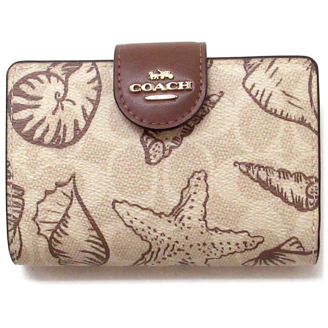 コーチ COACH コーチ 財布 COACH アウトレット シグネチャー キャンバス シェル プリント 貝 ミディアム コーナー ジップ ウォレット 二つ折り財布 CBO36 IMSAS （サンドマルチ） サンドマルチ