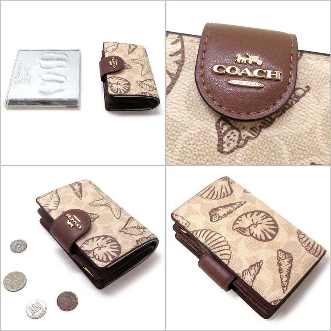 コーチ COACH コーチ 財布 COACH アウトレット シグネチャー キャンバス シェル プリント 貝 ミディアム コーナー ジップ ウォレット 二つ折り財布 CBO36 IMSAS （サンドマルチ） サンドマルチ