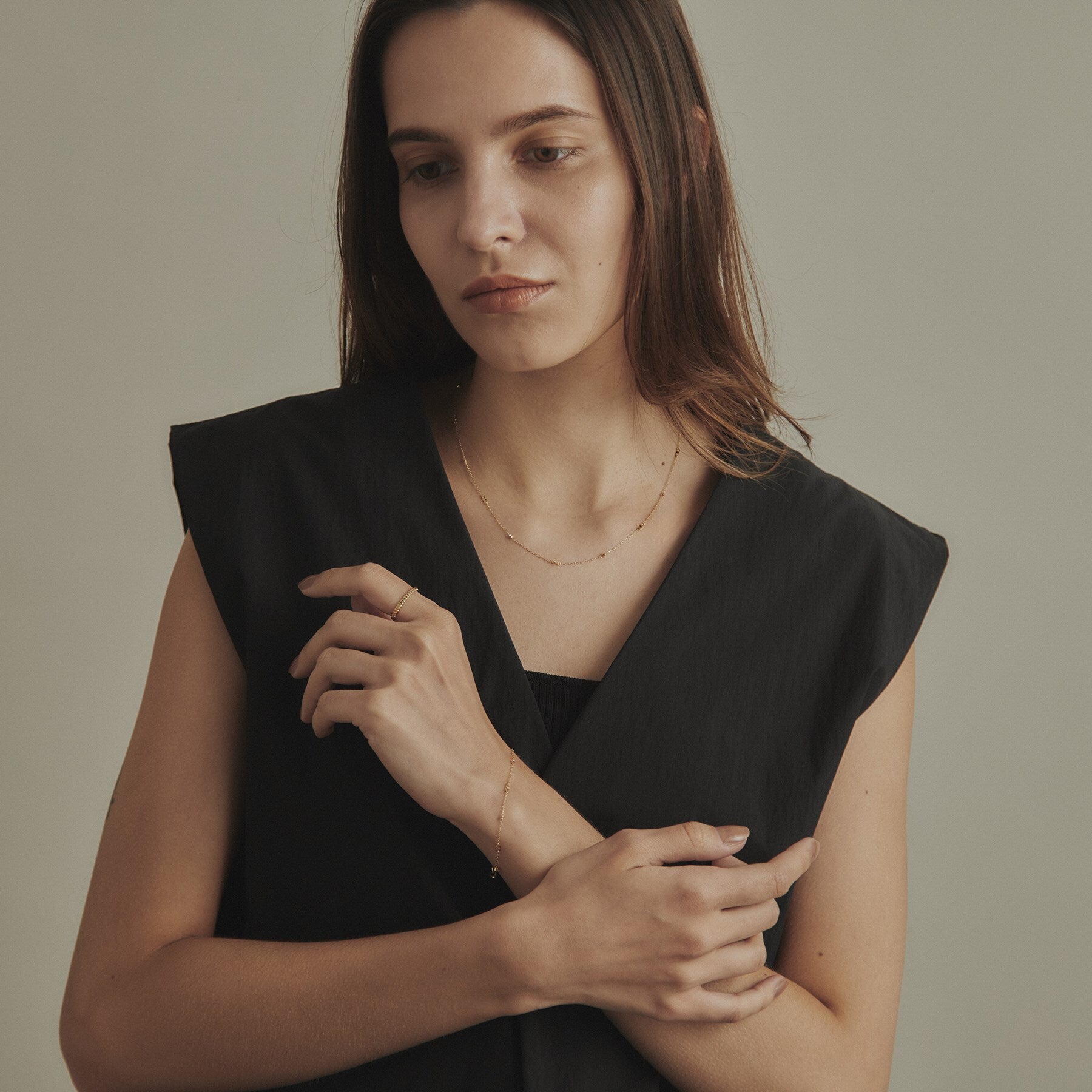 ココシュニック COCOSHNIK K18フラットキヘイ×カットビーズ ネックレス （イエローゴールド(100)） イエローゴールド(100)