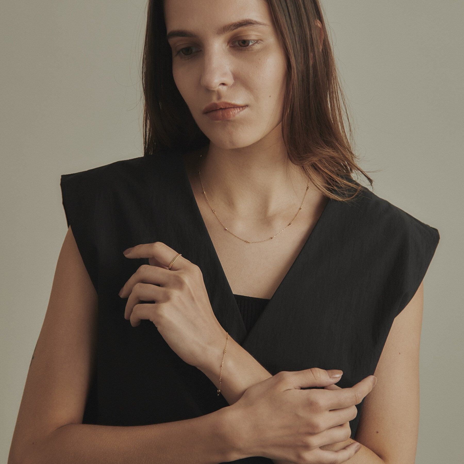 ココシュニック COCOSHNIK K18フラットキヘイ×カットビーズ ブレスレット （イエローゴールド(100)） イエローゴールド(100)