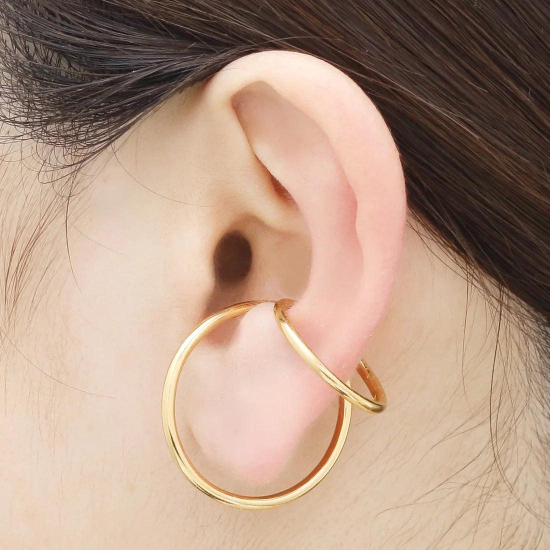 COCOSHNIK Silver Gold Plated Double Hoop Ear Cuff